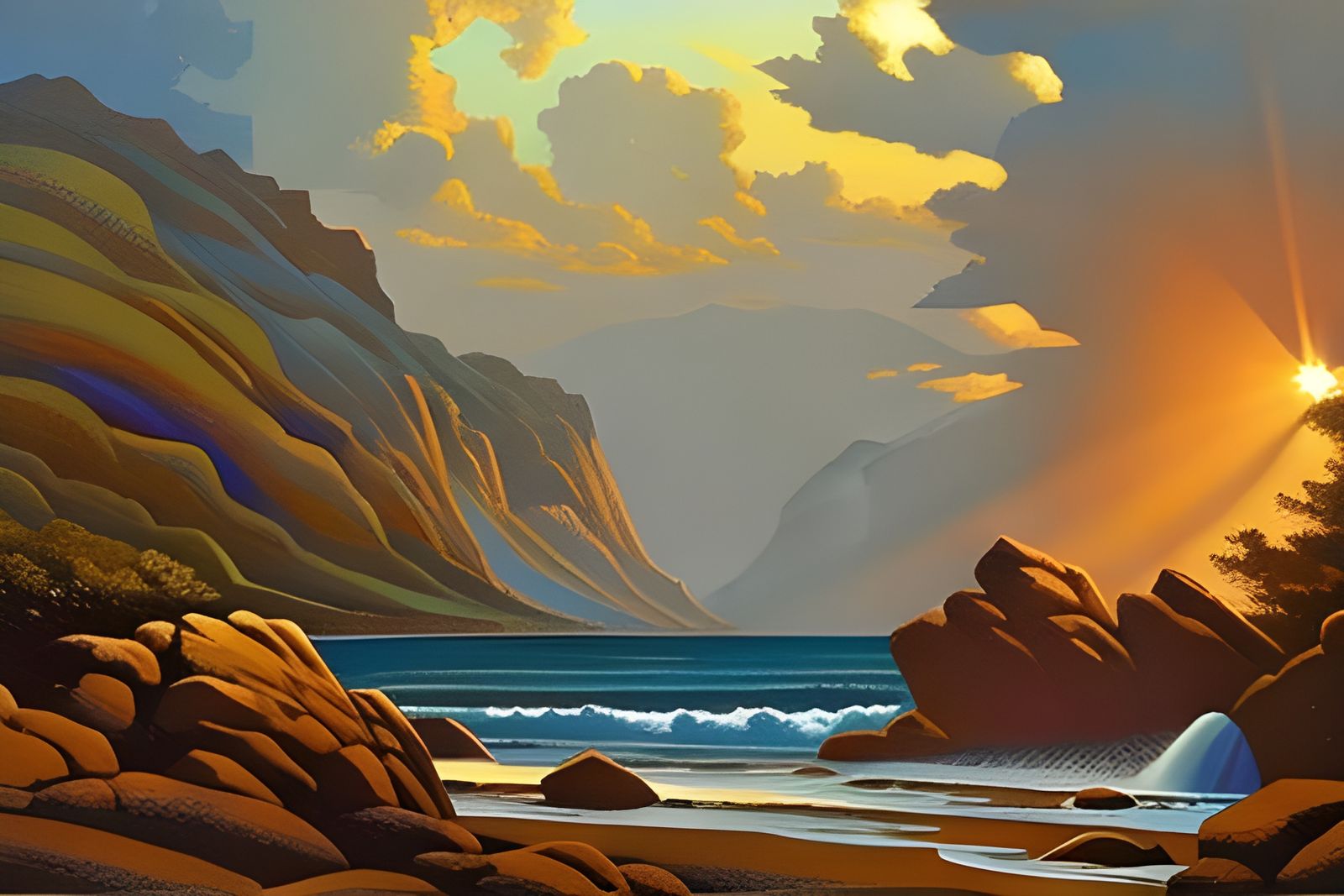 "Panorama of Gorgeous Seascape at Sunset With Large Waves Crashing" -v2.1--*MASTERsubject-Sb*