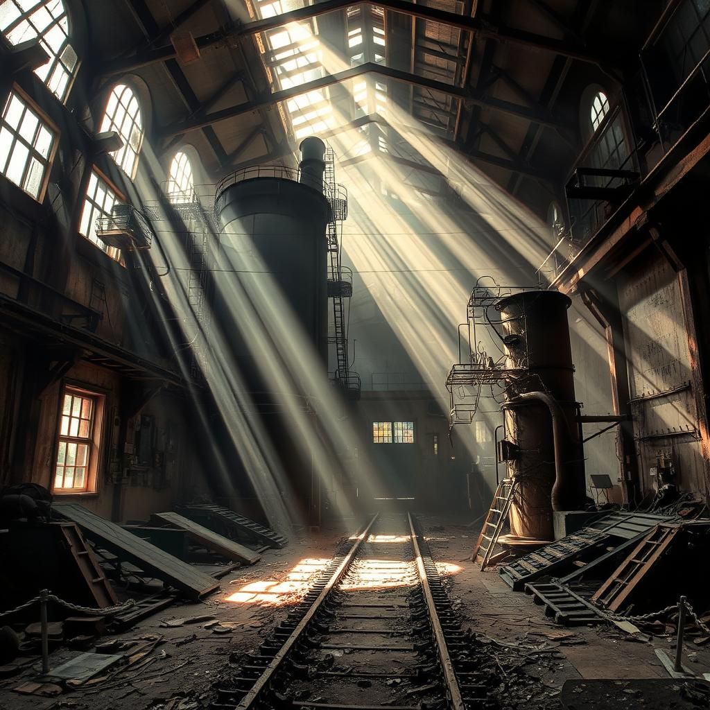 Hyperrealistic Factory Interior with Dynamic Light and Shado...