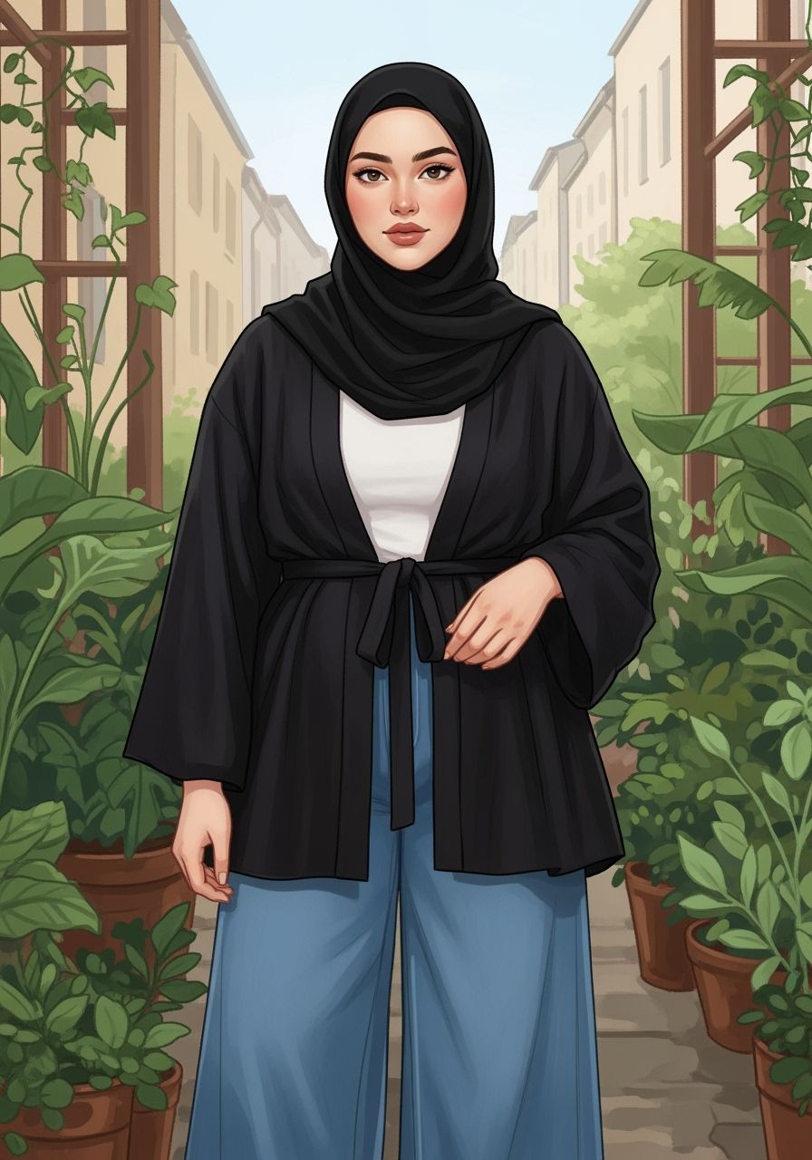 Elegant Hijabi Woman in Lush Urban Setting