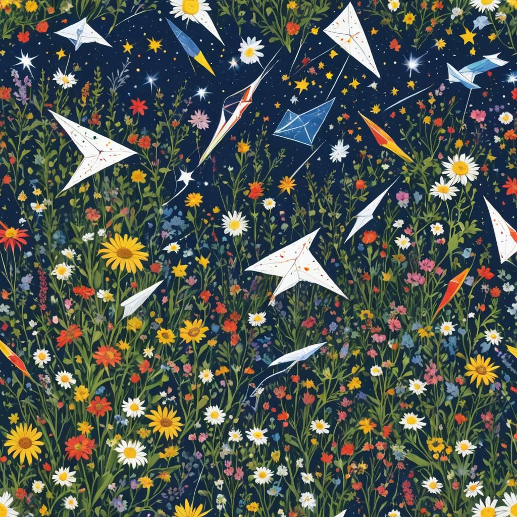 Sci-Fi Kite Flight Under Starry Night