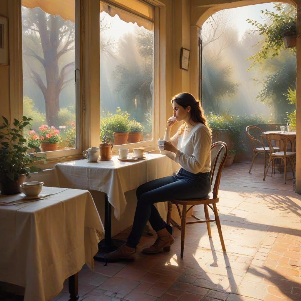 Impressionist Morning at a Cozy Café