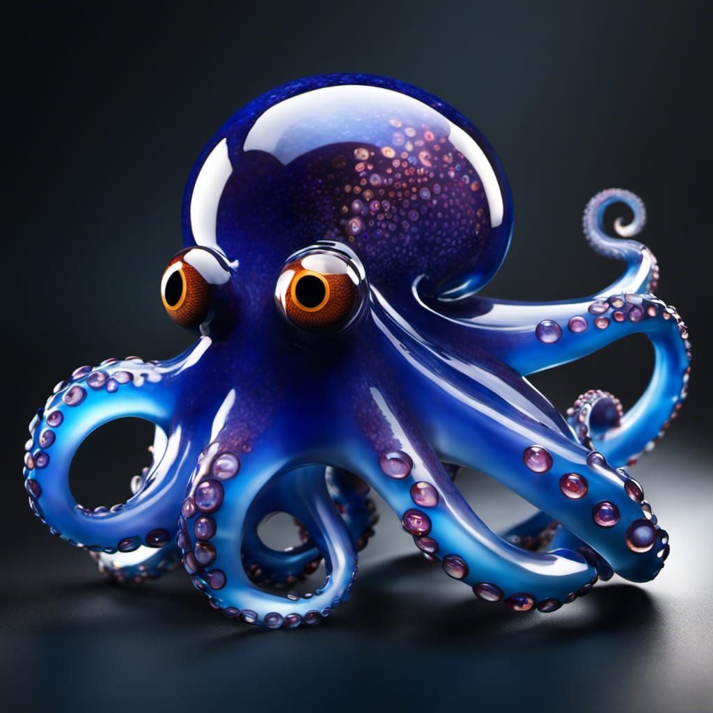 Blue Glass Octopus with Unfurled Tentacles