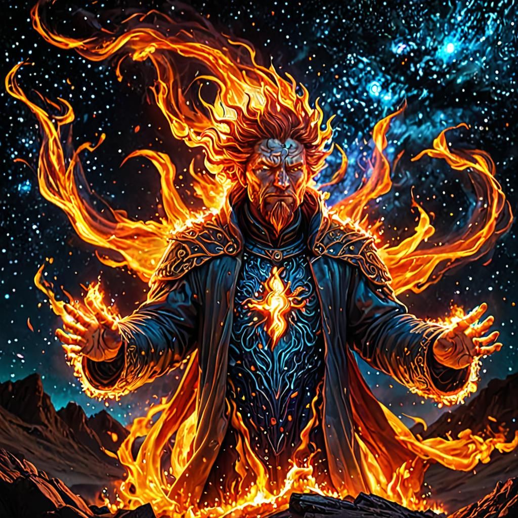 Fiery God Reveals Cosmic Realm: 3D Digital Art