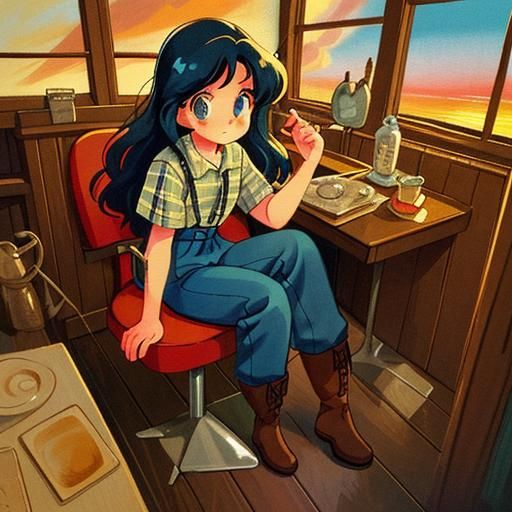 Retro Pin-Up Girl Fishing Boat Art