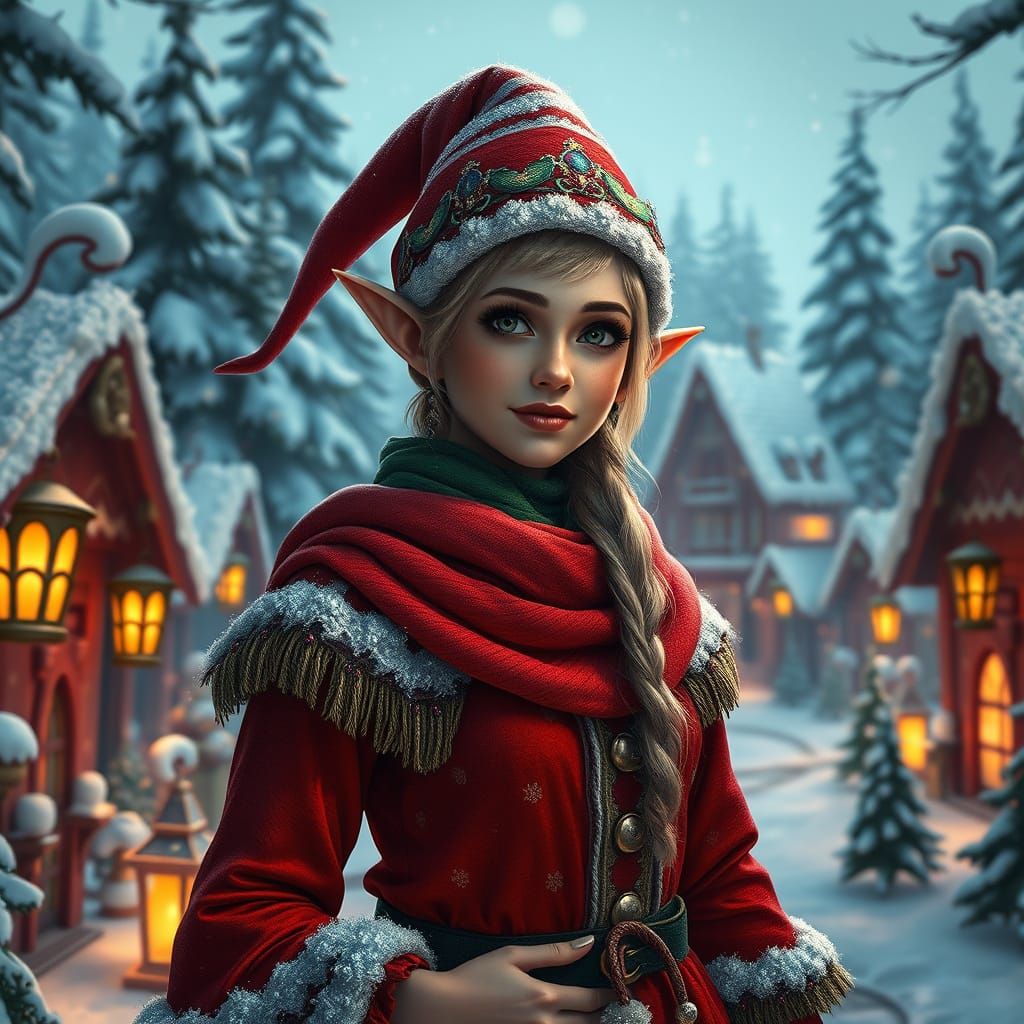 Christmas Elf in Festive Winter Wonderland