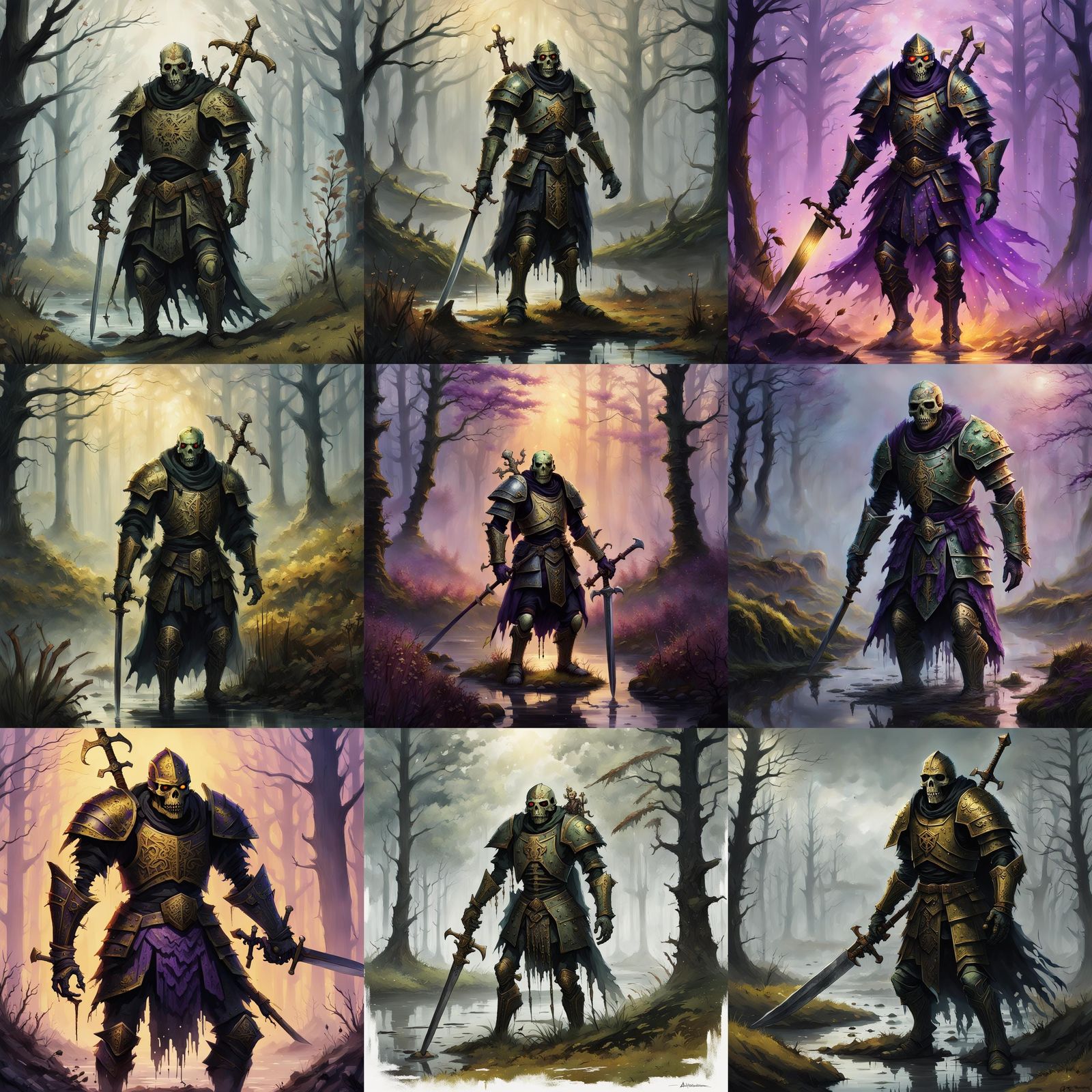 Zombie Knight in Misty Bog: Dark Fantasy Art