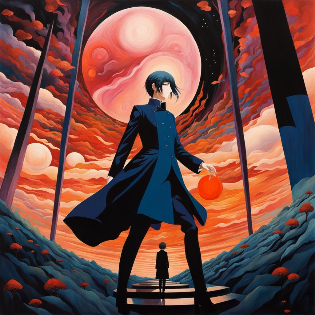 Surreal Anime Dreamscape Exploring Identity in Mixed Media