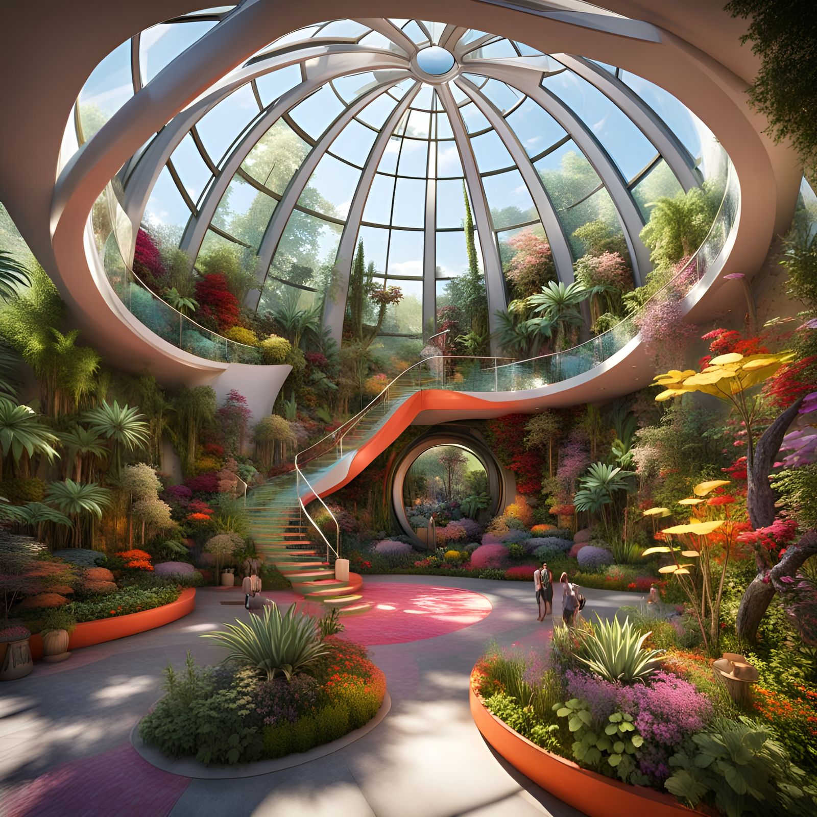 Futuristic Dome with Maximalist Garden Interior