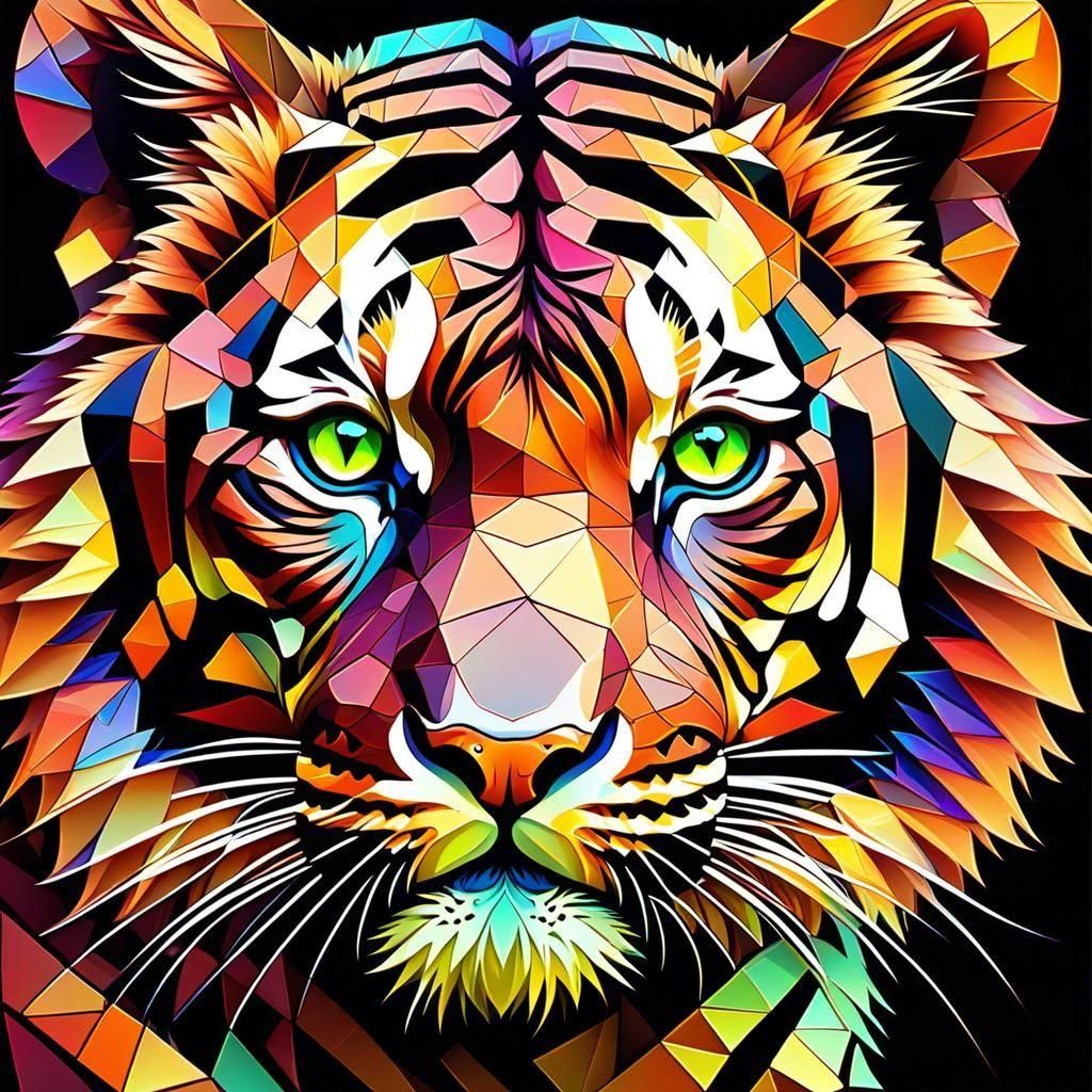 Neon Geometric Tiger in Vector Animation Style
