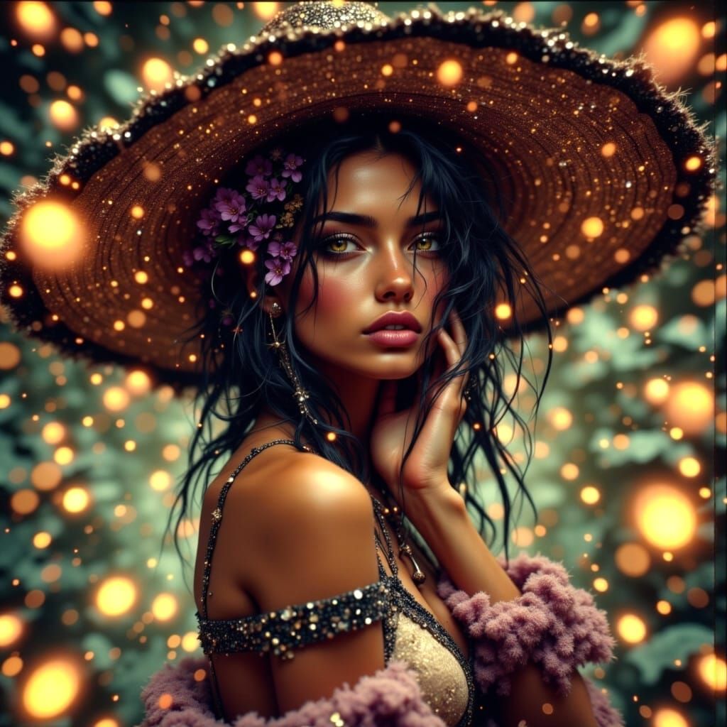 Whimsical Woman in Panoramic View with Vibrant Colors