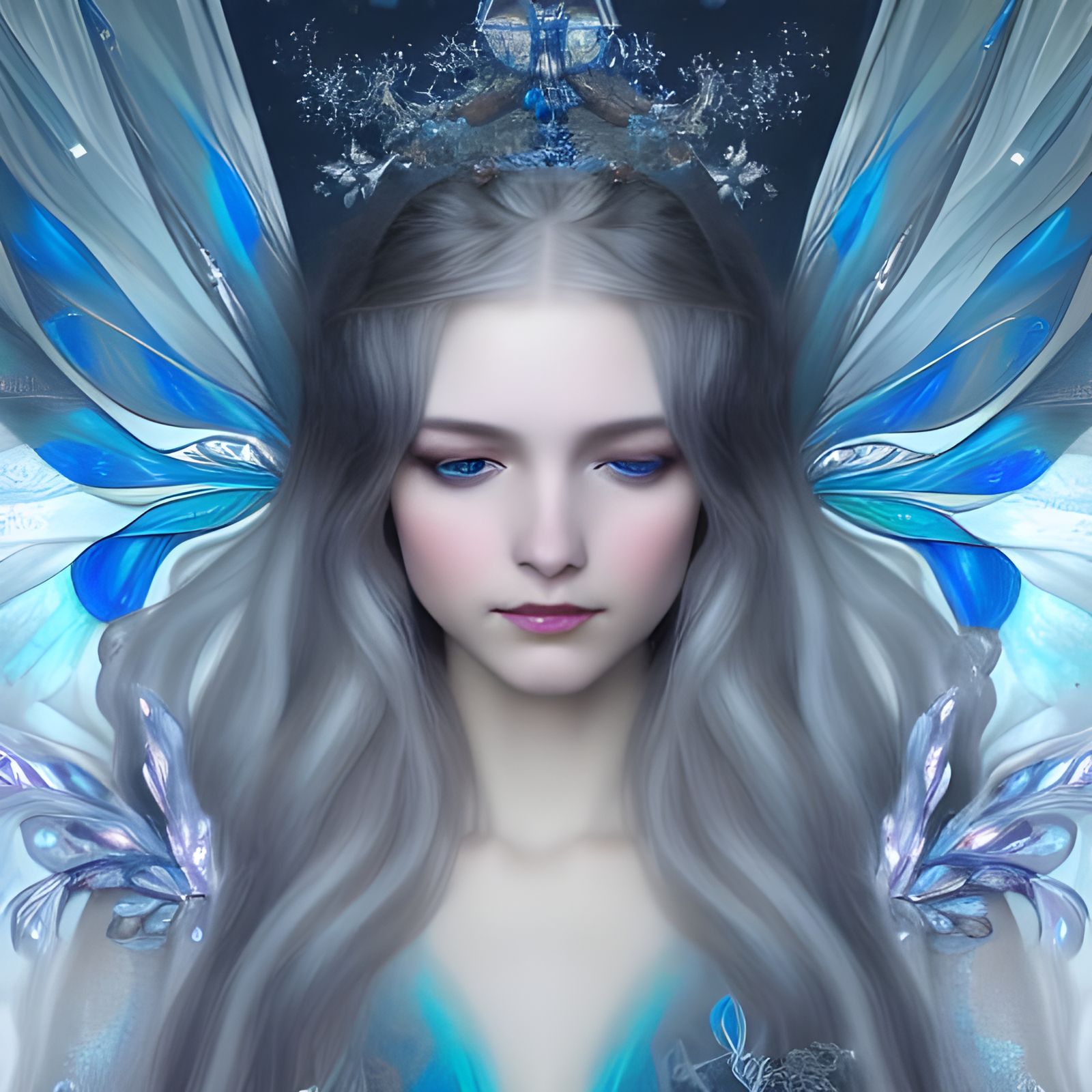 Icy Fairy with Snowflake Crown in High Fantasy Art
