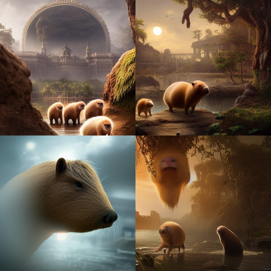 Dramatic Capybara Portrait in Digital Matte Painting