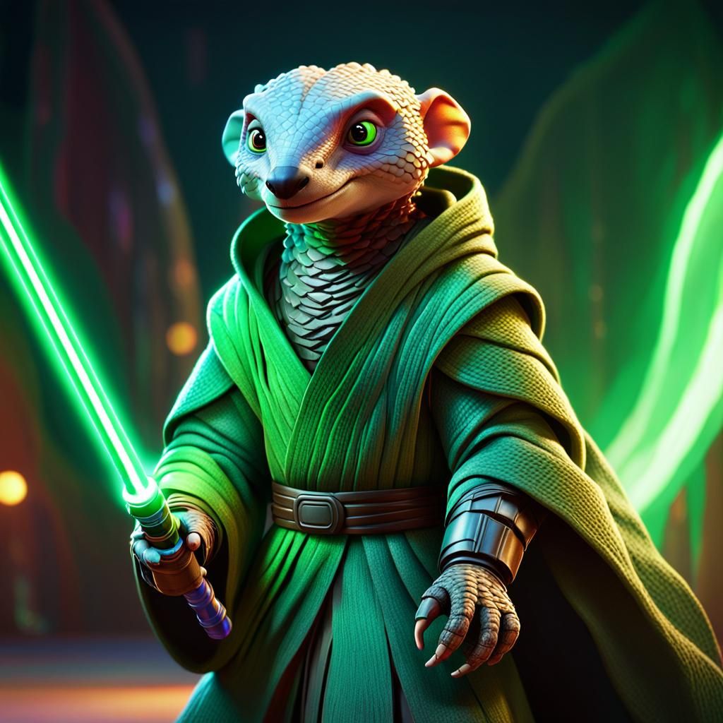 Pangolin Jedi in Pixar Style