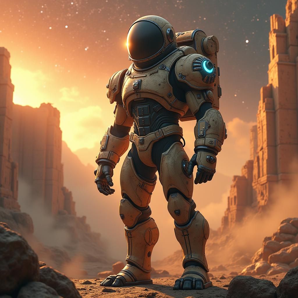 Heroic Astronaut Hybrid in Ancient Alien Ruins