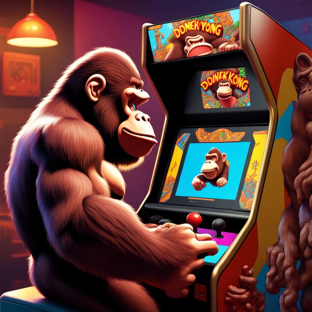 Ape Immersed in Donkey Kong Arcade Game