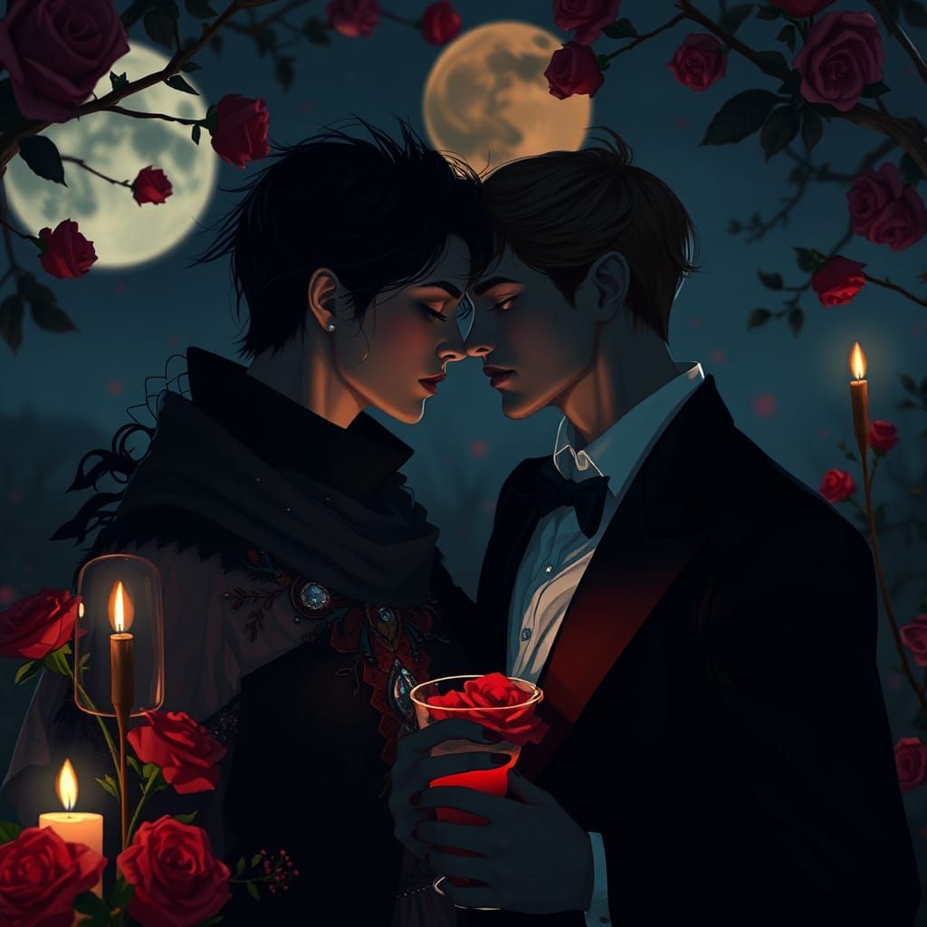 Romantic Vampire Scene in Moonlit Snowy Forest