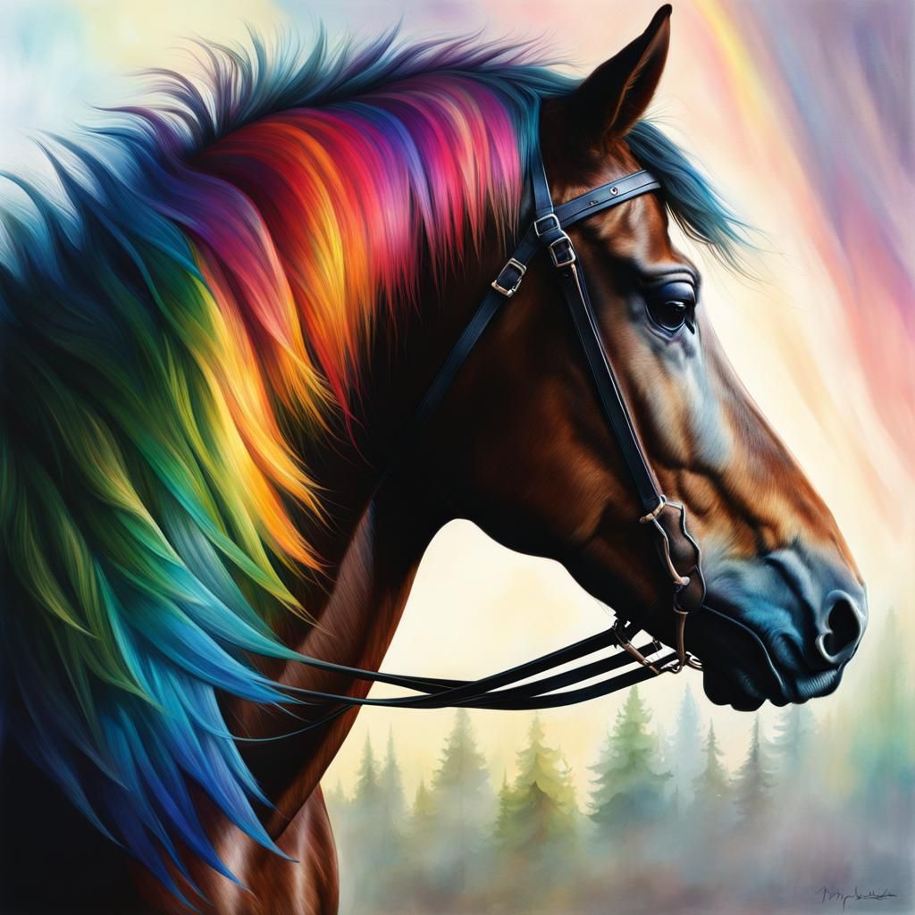 Rainbow Horse Profile in Enchanted Forest