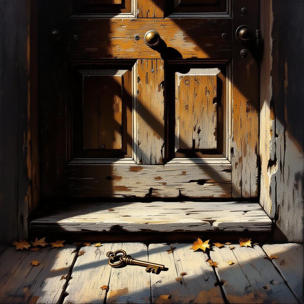 Aged Wooden Doors with Fallen Key, Elizabethan Style