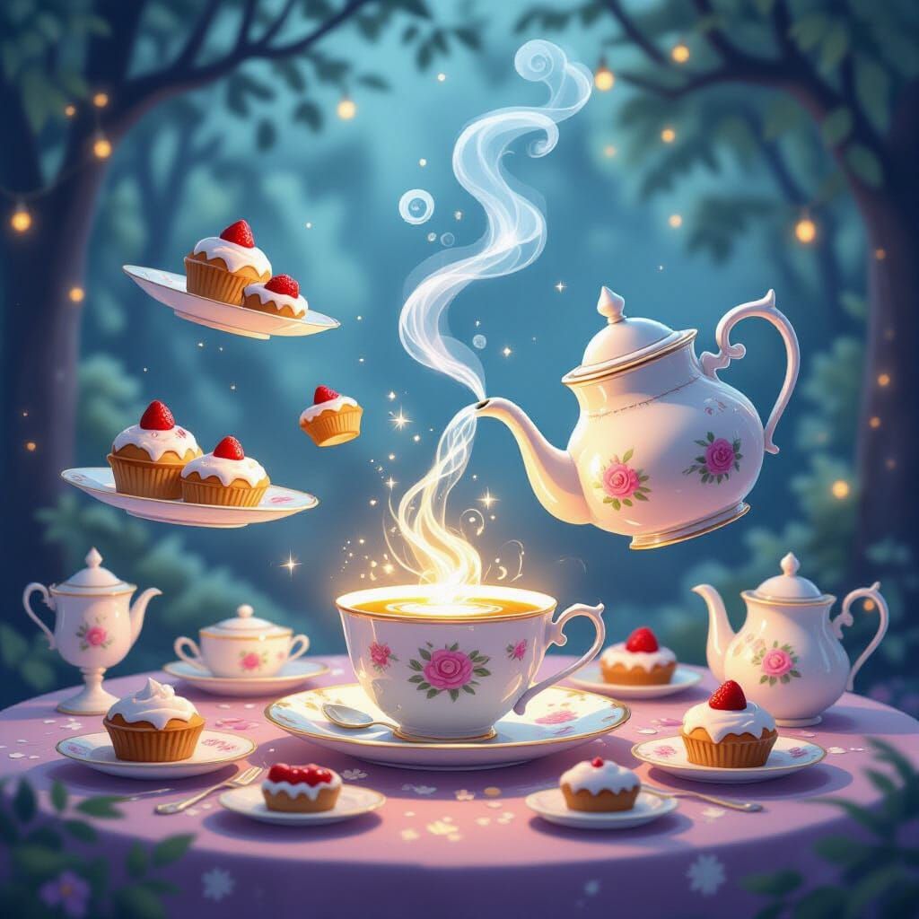 Enchanted Levitation Feast and Glowing Desserts in Storybook...