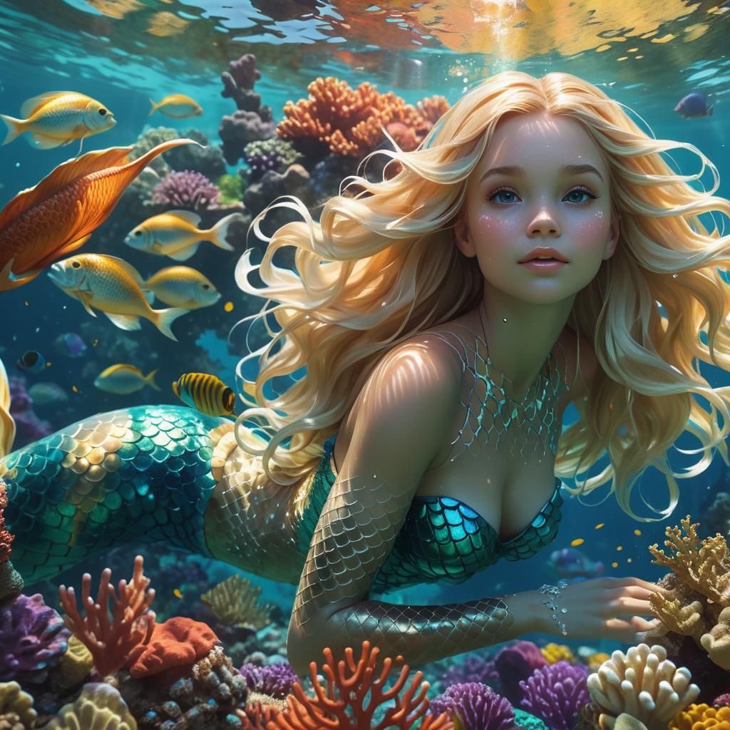 Underwater Mermaid Portrait in Art Nouveau Style