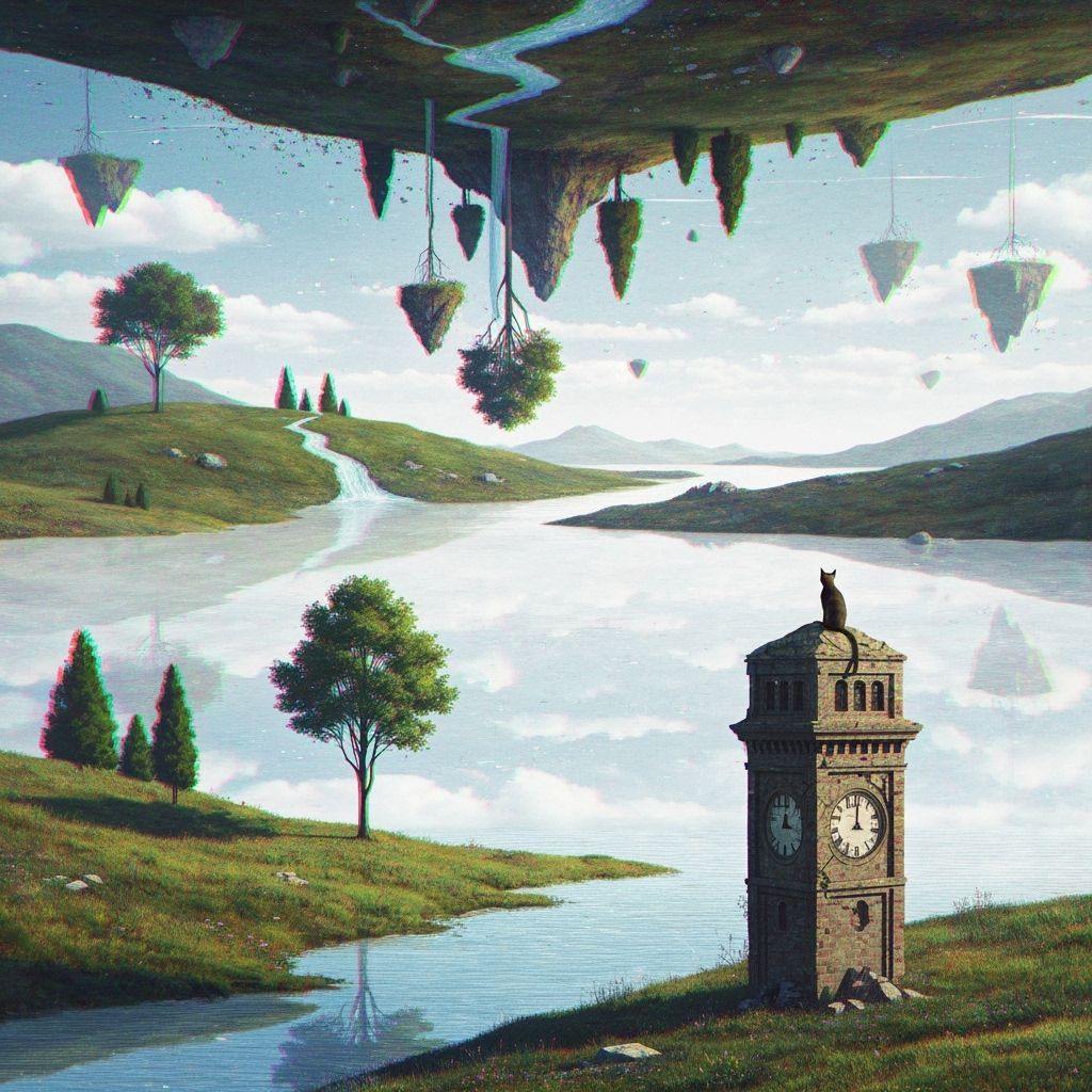 Surreal Backward Time Landscape as Glitch Art