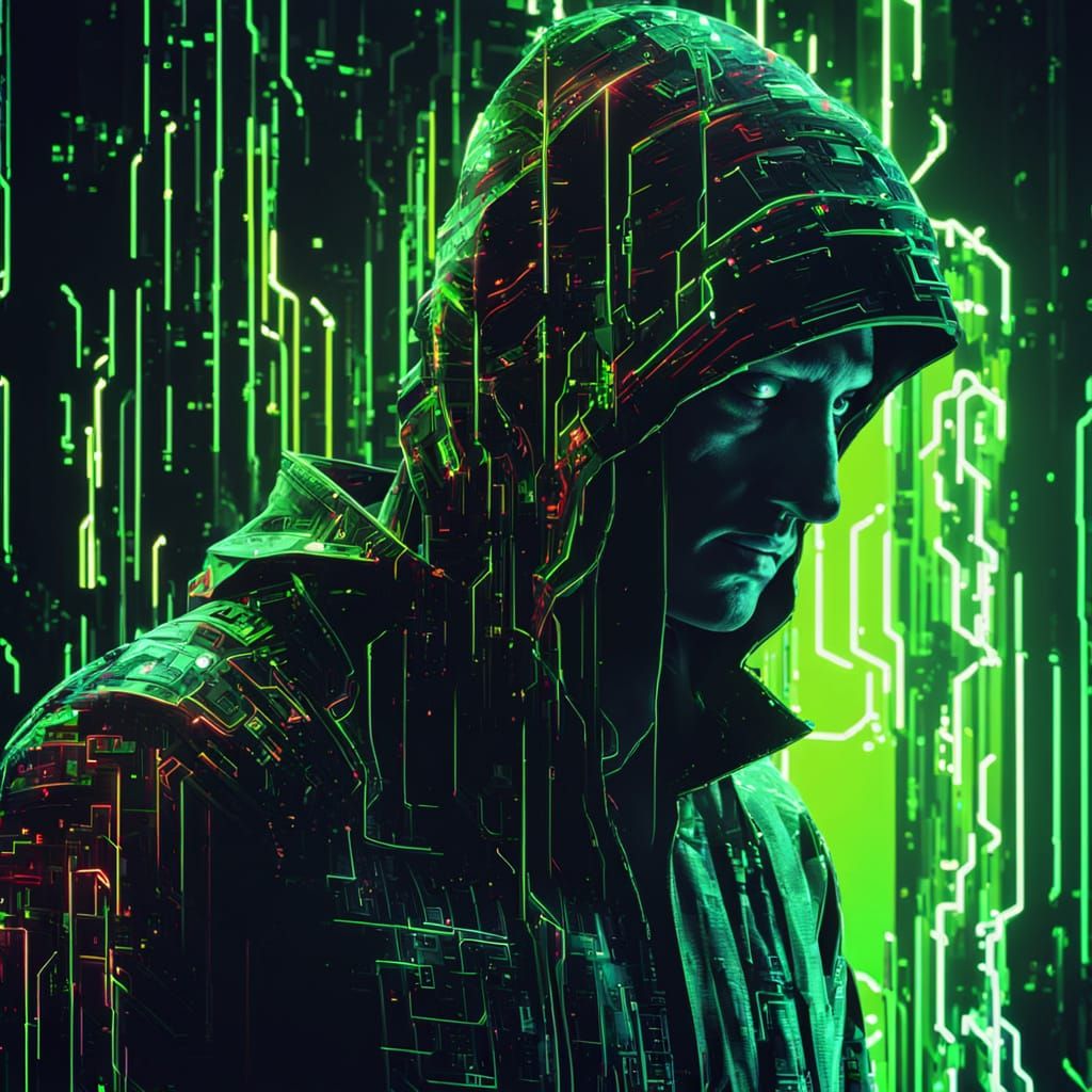 Surreal Figure Tearing Through Neon Code