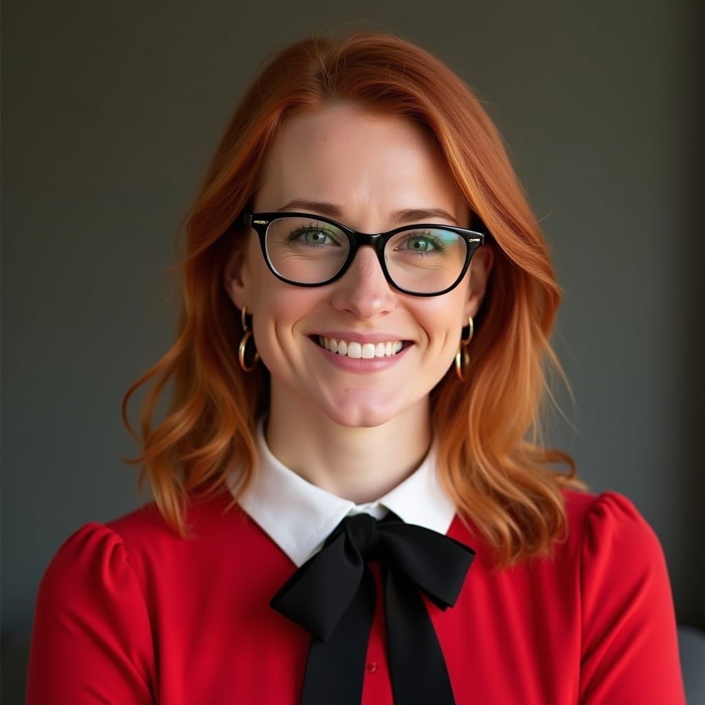 Confident Irish Teacher with Red Hair and Glasses
