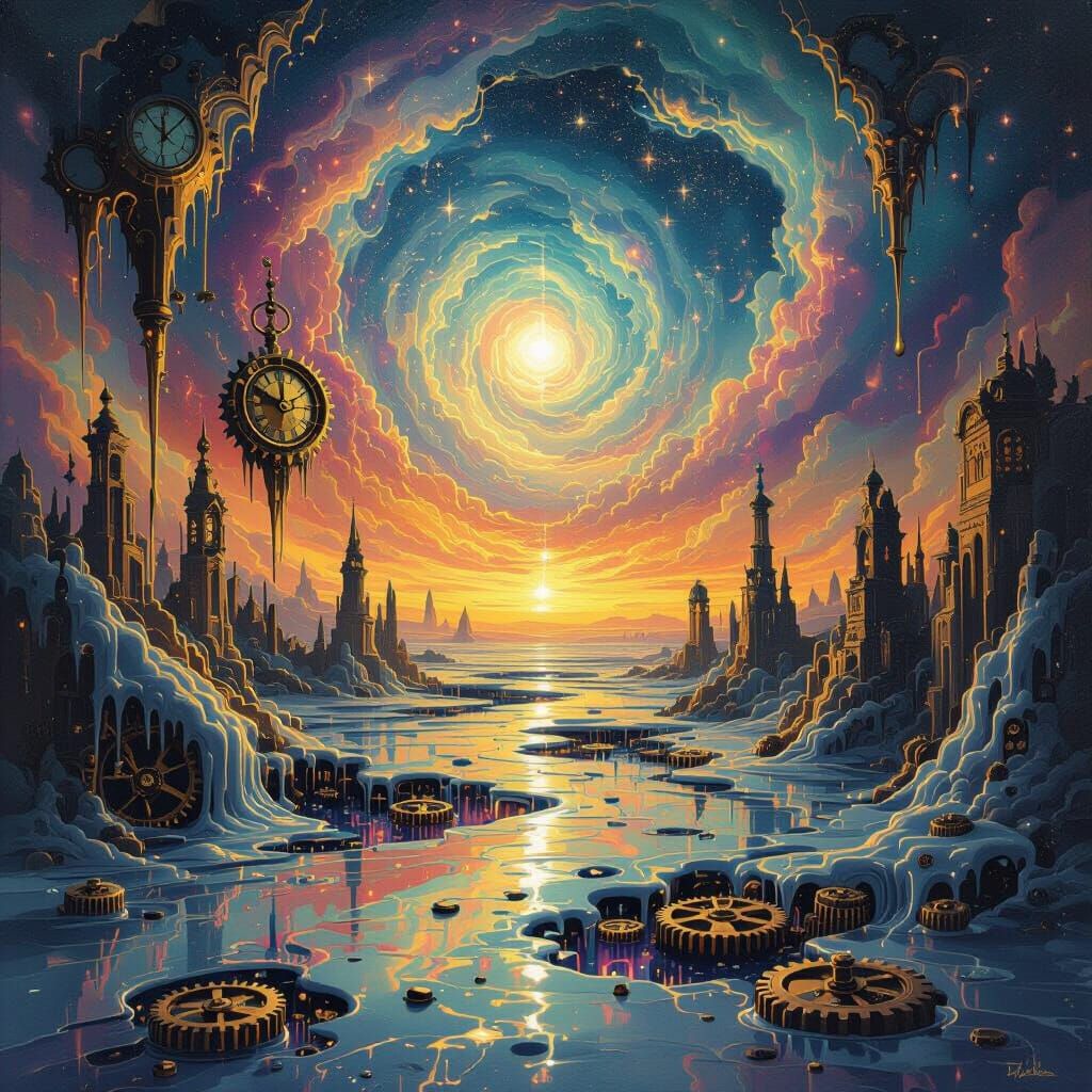 Surreal Melting World with Clockwork and Nebulae