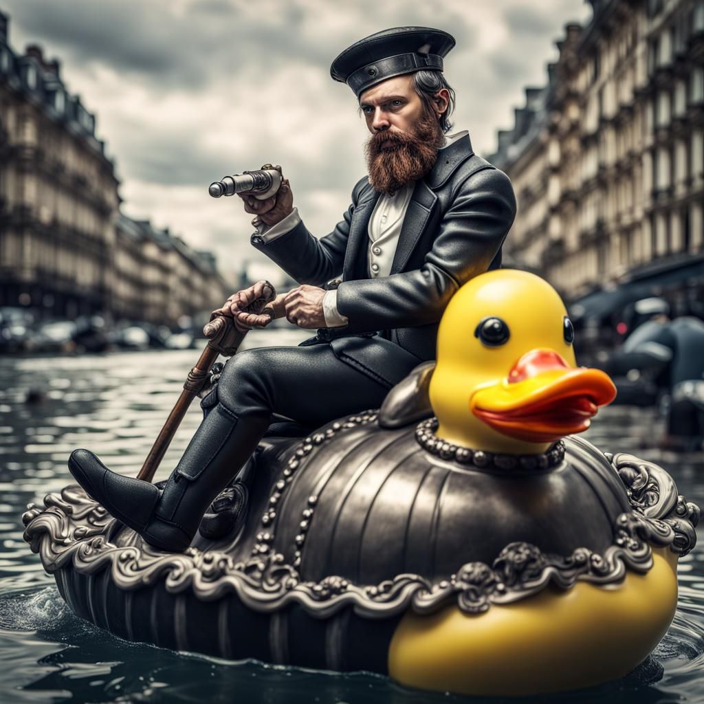 Cyborg French Maid Rides Rubber Duck: Hyperrealistic