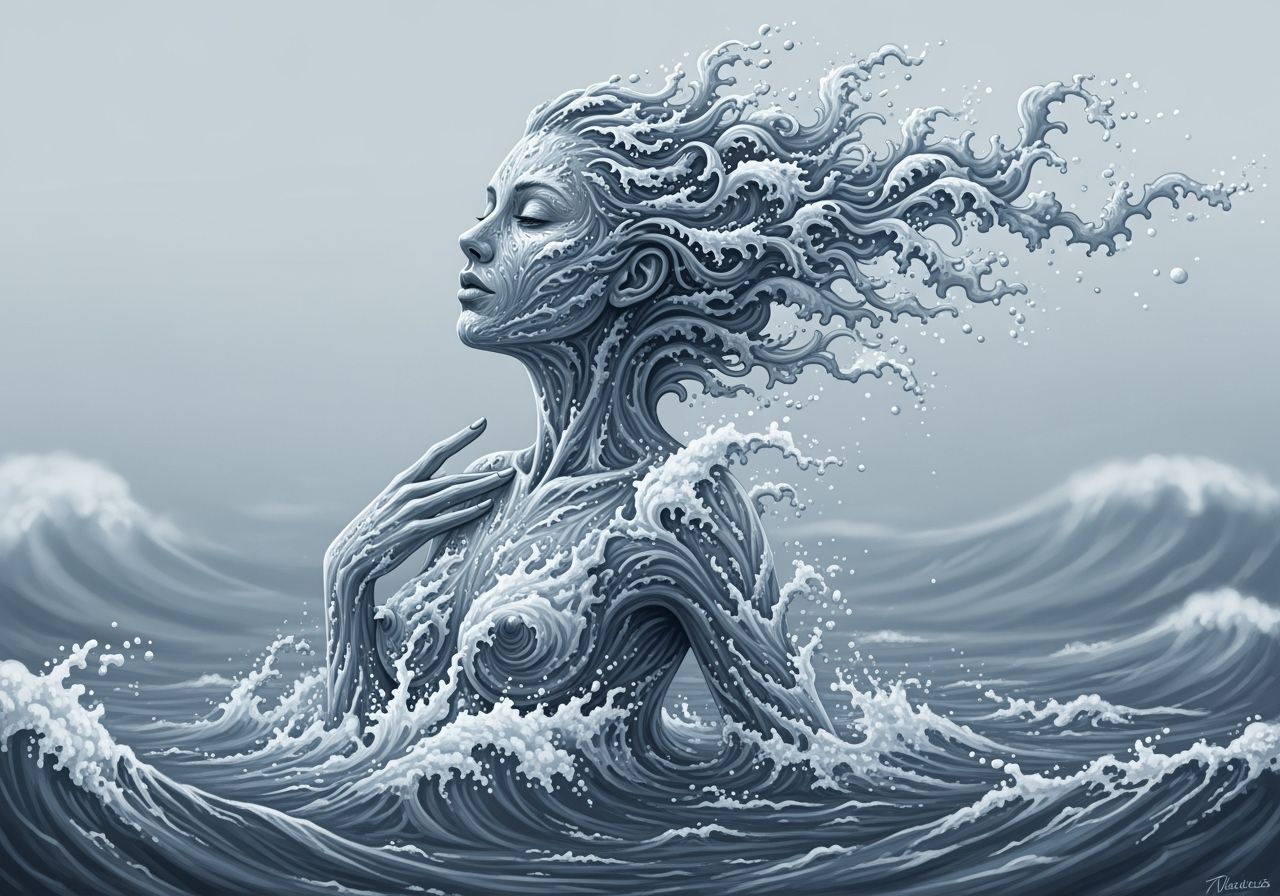 Ethereal Woman Emerging From Turbulent Ocean