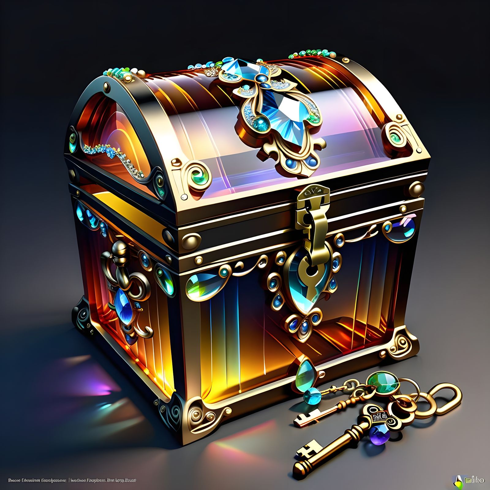 Iridescent Glass Treasure Chest with Golden Key