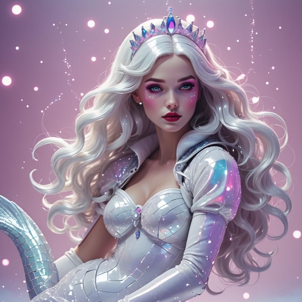 Snow White Space Mermaid in Synthwave Neon