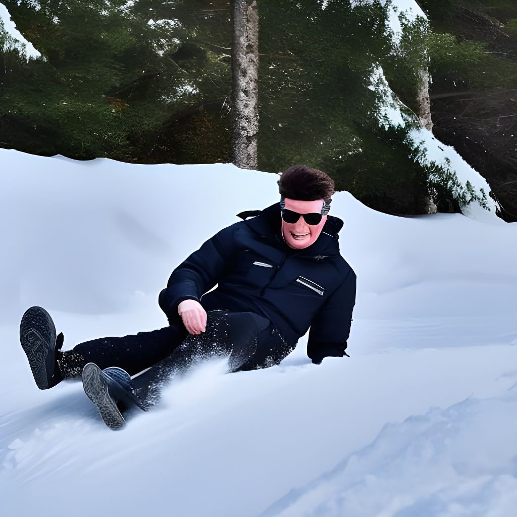 Figure Sledding Down a Snowy Hill