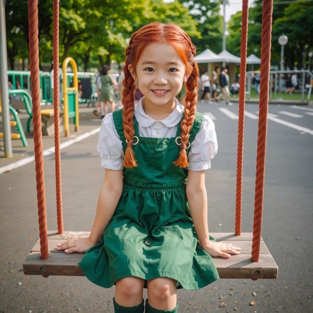 Delicate Japanese Girl Plays in Yoyogi Playground