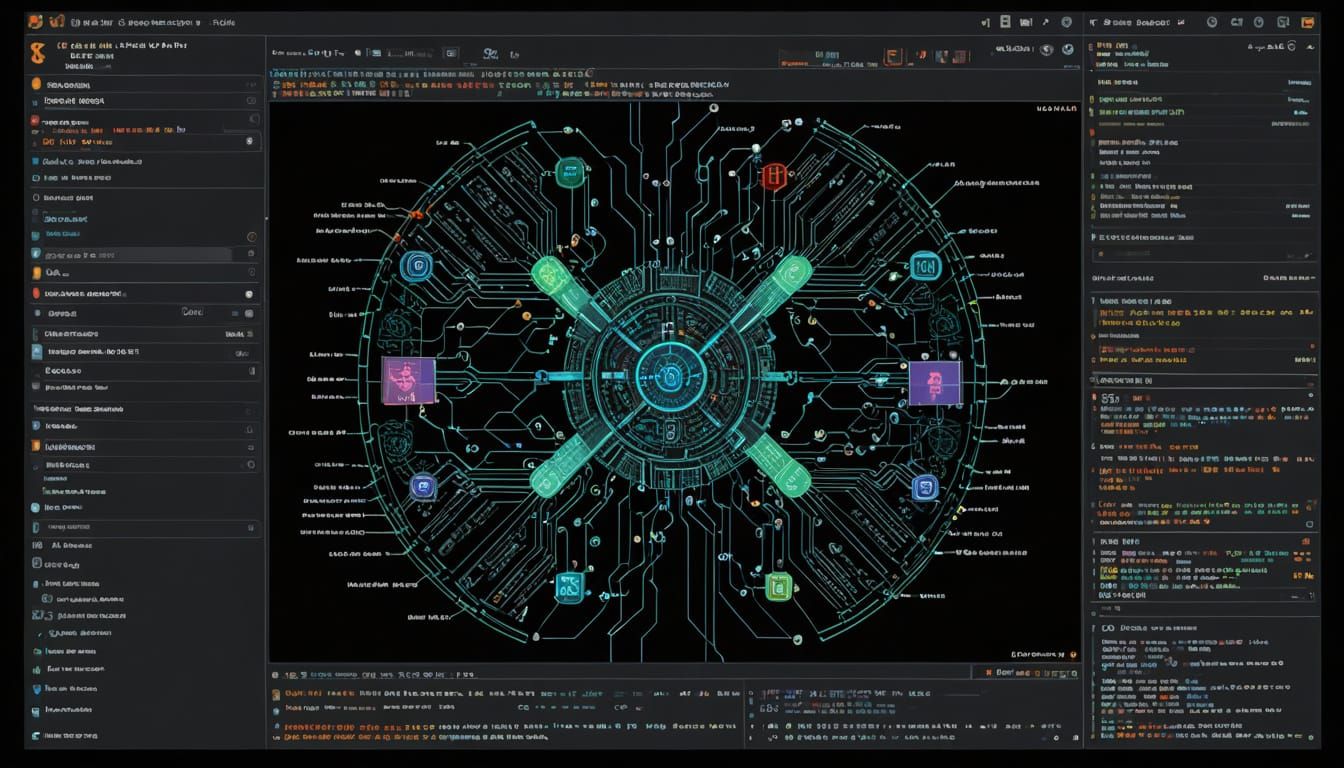 Cybernetic Interface Blueprint in Neon Hues