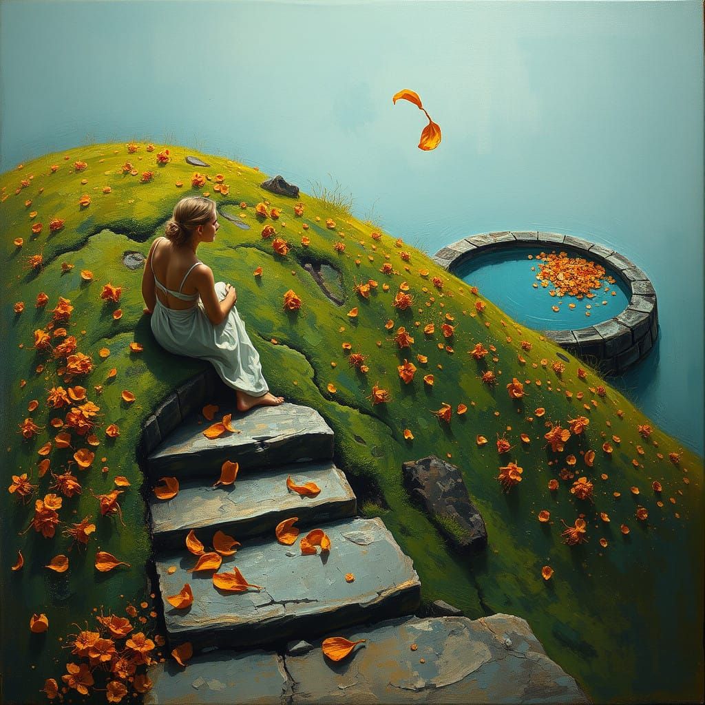 Serene Woman in Whimsical Landscape