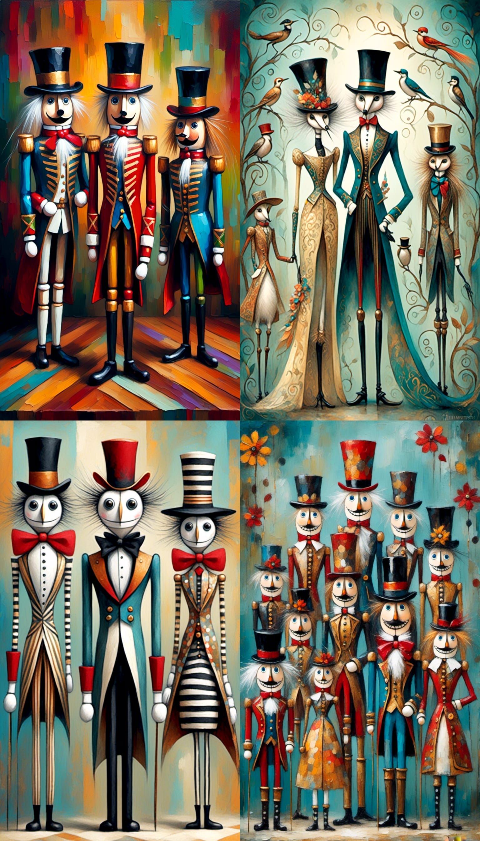 <lora:White Fantasy:1.0>stylized Nutcrackers with elongated ...
