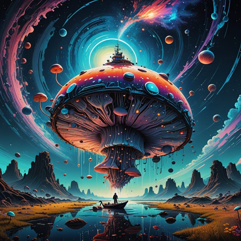 Galactic Dreamscape: Cosmic Rider on an Iridescent Whale