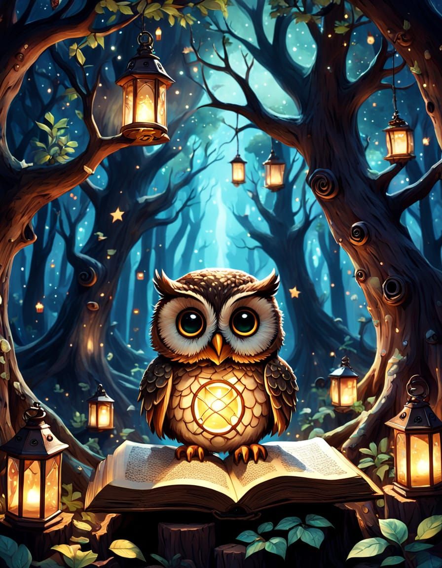 Whimsical Owl's Library Sanctuary in Dreamlike Style