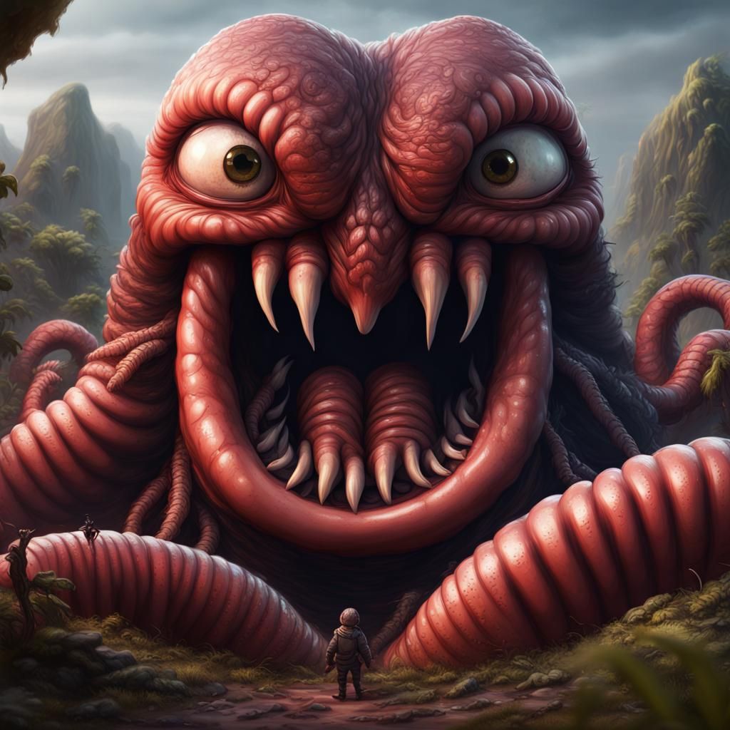 Giant Angry Worms with Human Faces