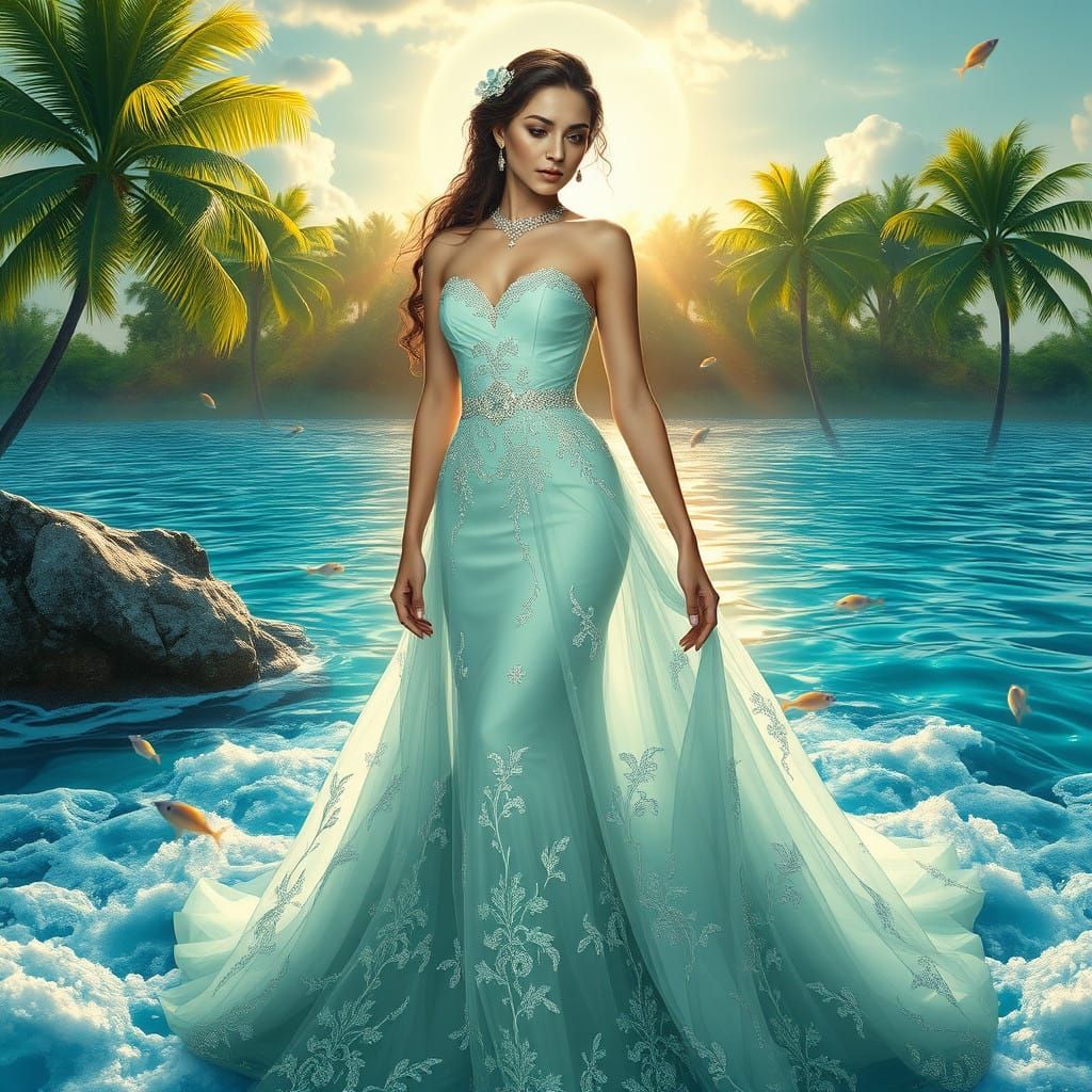 Elegant Goddess of Water in Tropical Paradise