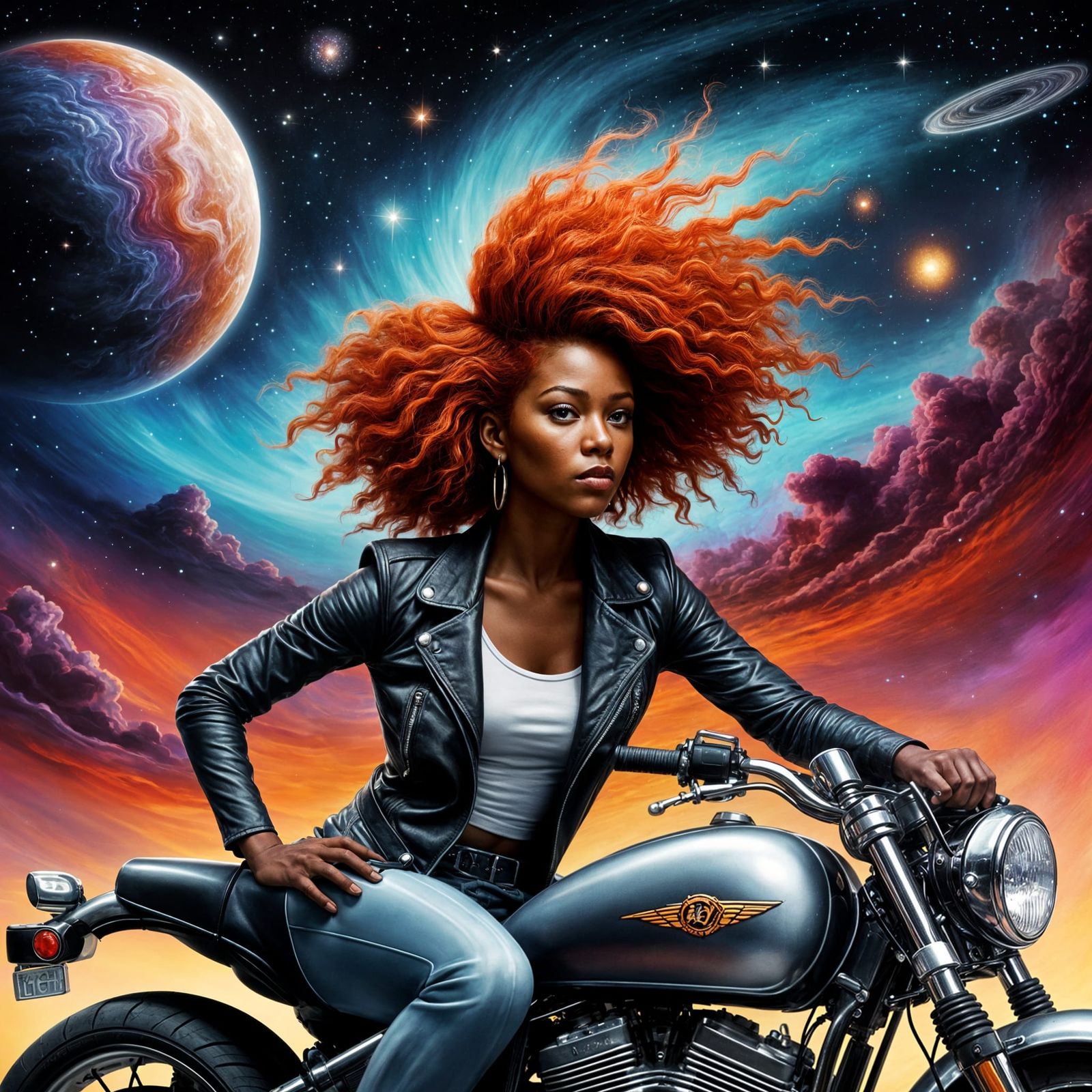 Airbrushed Motorcycle Tank with Galaxy Portrait