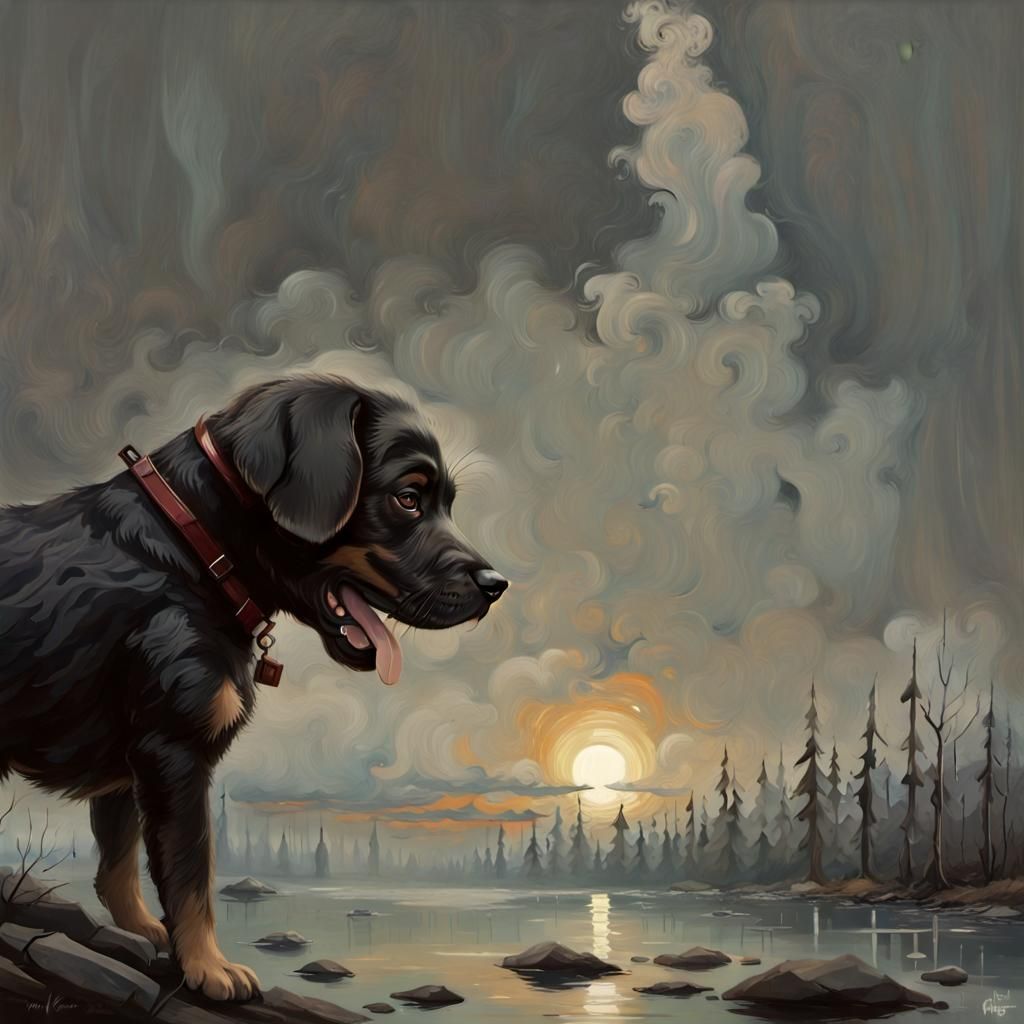 Squarehead Puppy: Impressionistic Horror Painting