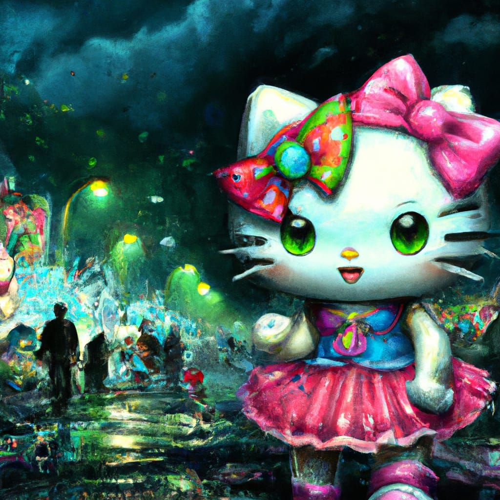 Horror Hello Kitty: Intricate Dark Fantasy Illustration