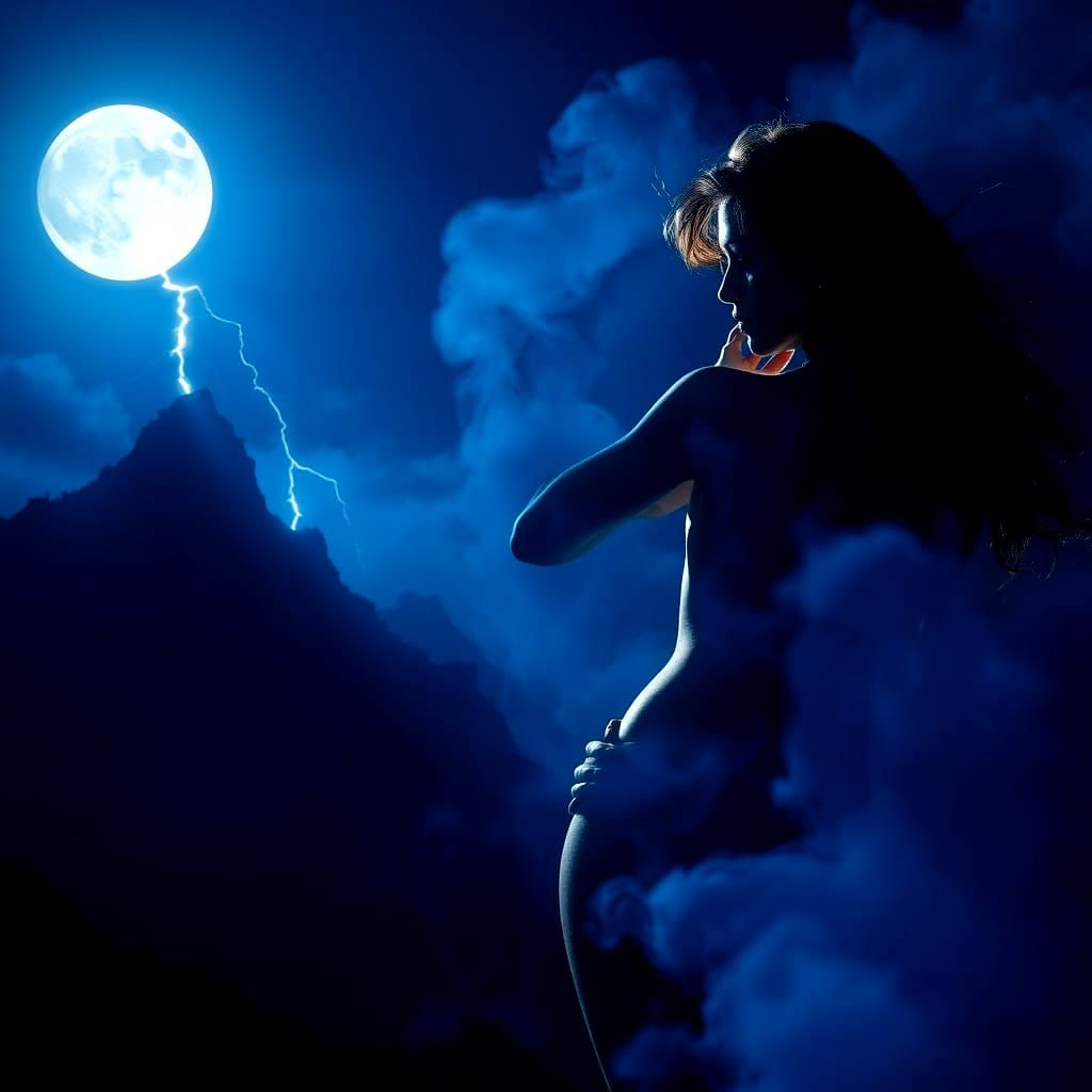 Moonlit Warrior in Cobalt Blue Haze