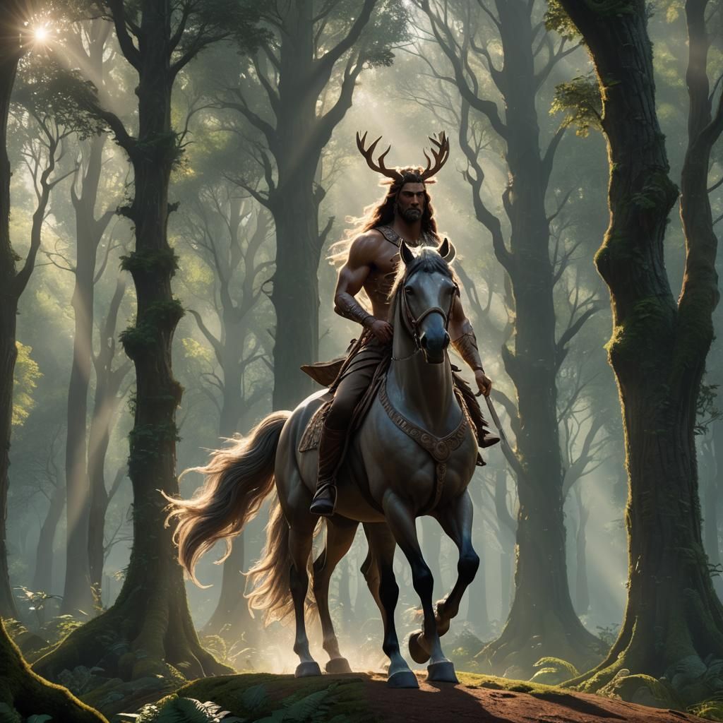 Sunlit Centaur in Enchanted Forest: 3D Digital Art
