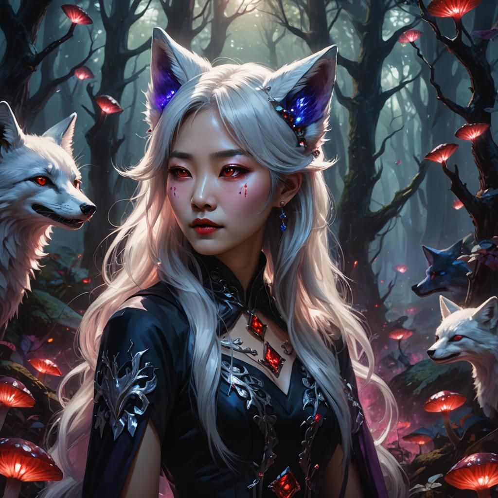 Korean Vampire Queen in Mystical Forest Concept Art
