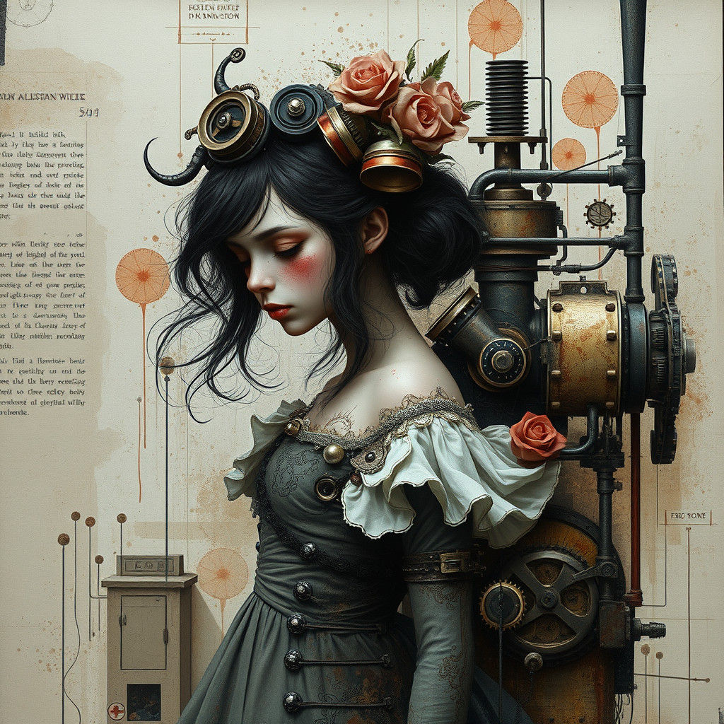 Steampunk Girl with Skin Lesions in Mixed Media