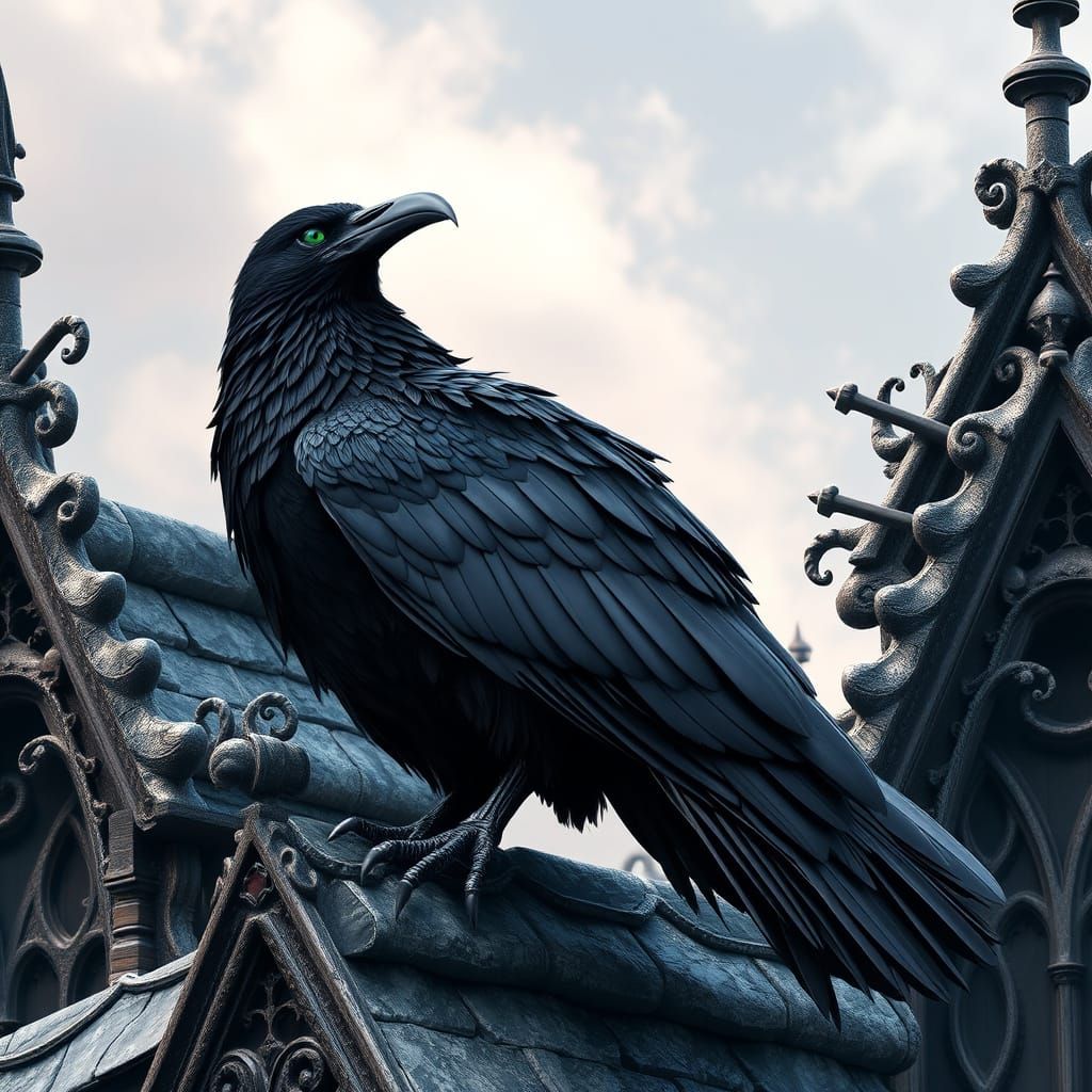 Majestic Raven on Gothic Roof