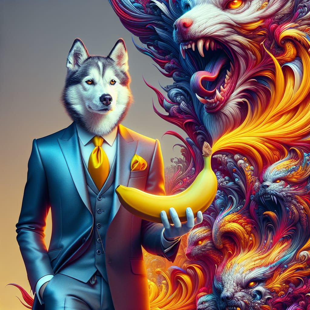 Dog in Suit with Banana: Fantasy Concept Art